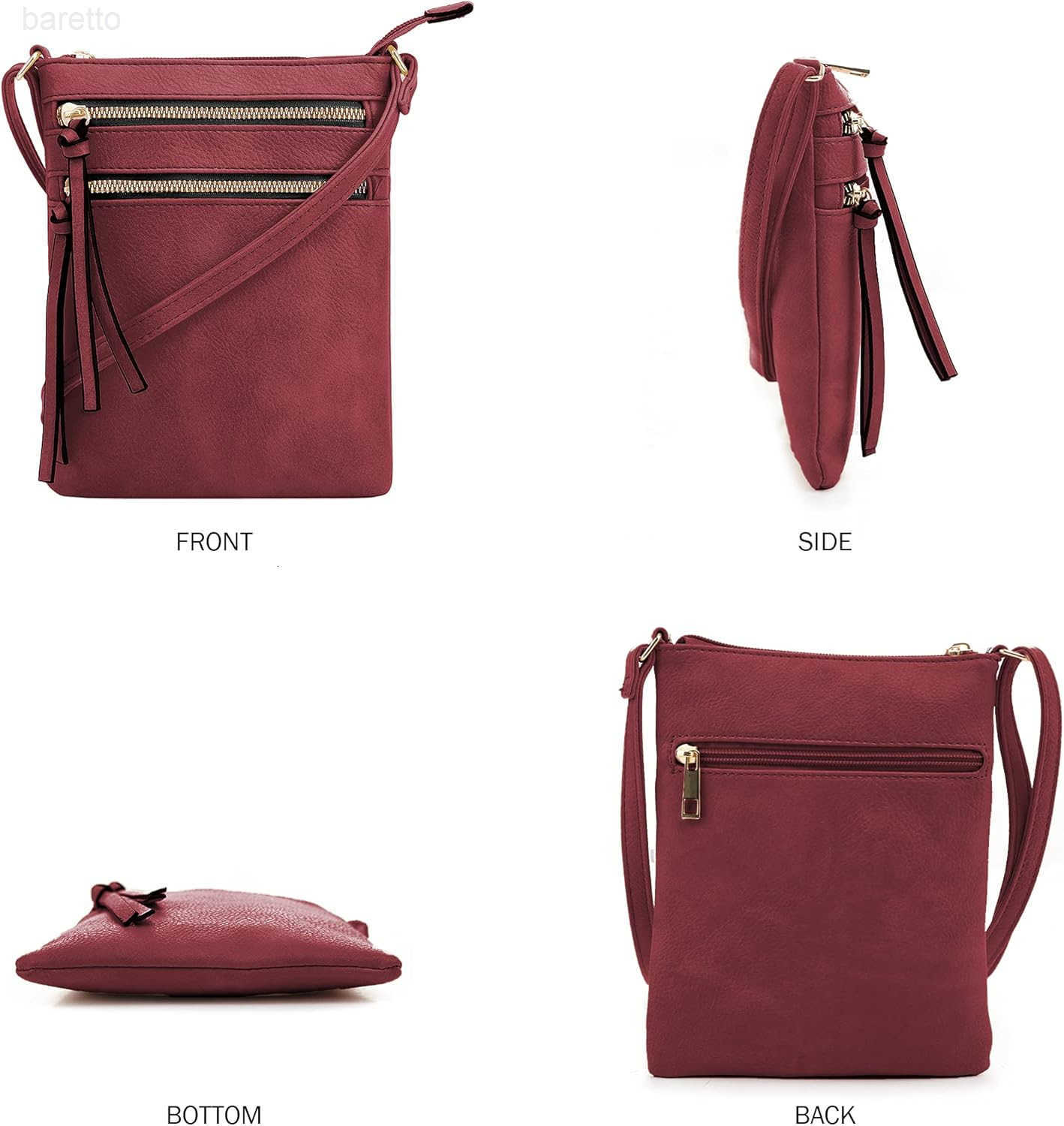Crossbody Purse Bag Functional Multi Pocket Double Zipper Purse Adjustable Strap Medium Size Purse Cognac Z250909