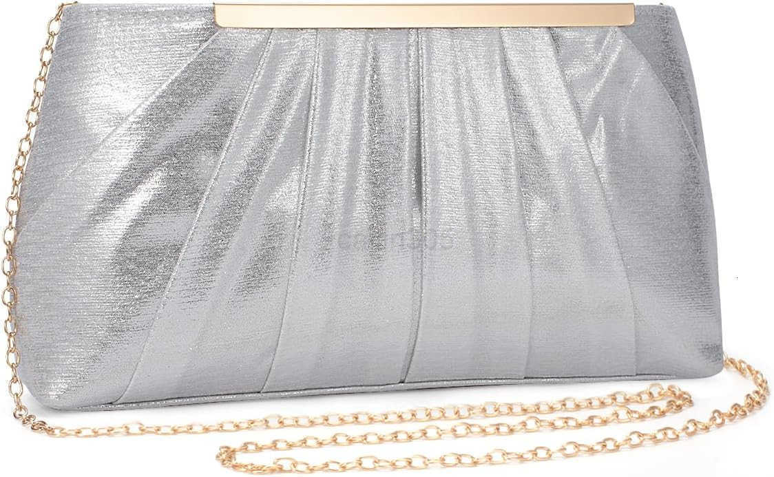 Clutch Purses for Women Pleated Satin Evening Handbag for Formal Bridal Wedding Party Small Crossbody Bag with Chain Z25909