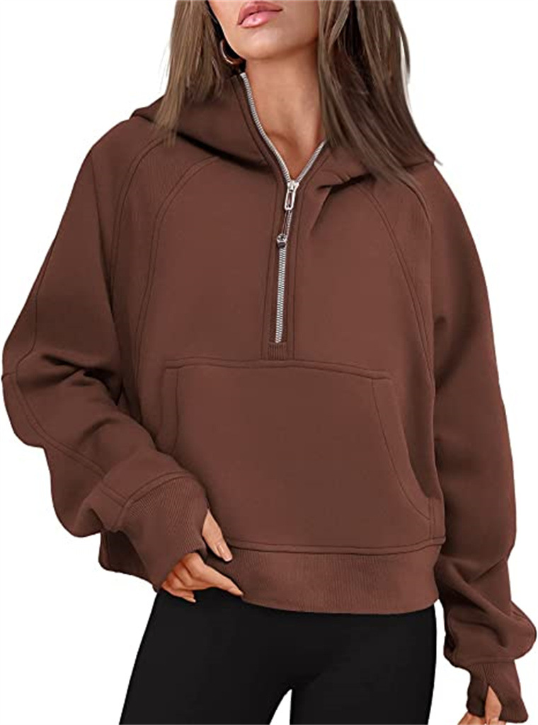 Women's Scuba Half Zip Hoodie Sweatshirt Loose Fit Cropped Pullover with Fleece Lining for Yoga Workout & Casual Wear