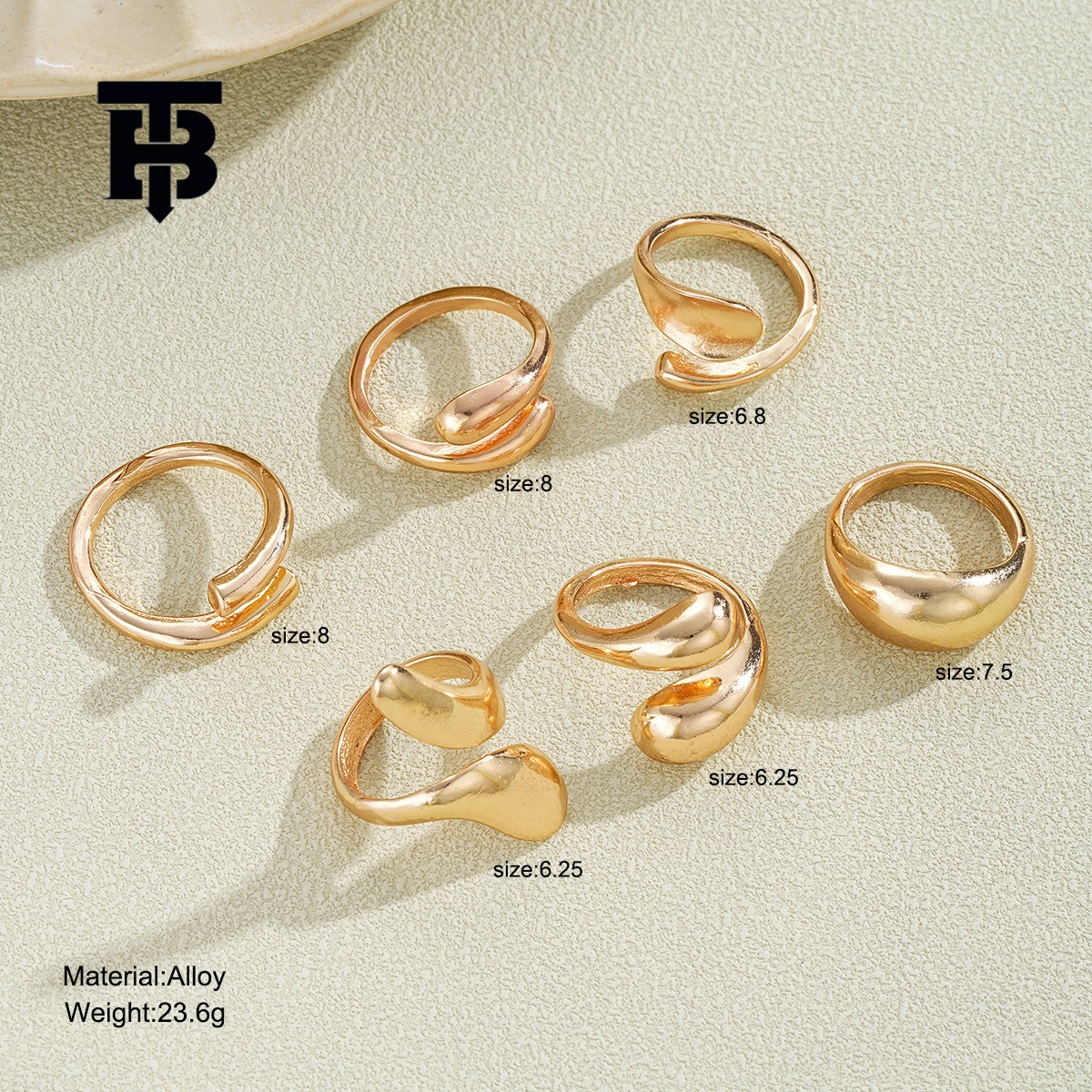 TB BHULAMTE Free Shipping New Designer Accessories Fashion Irregular Water Drop Gold Ring Light Luxury Elegant Design Jewelry Set