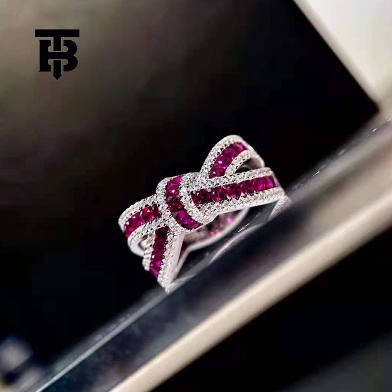 TB BHULAMTE Free Shipping New Designer Accessories High-end Korean Style Bowknot Ring Ribbon Irregular Strip Cross Ring Light Luxury Fashion Ring