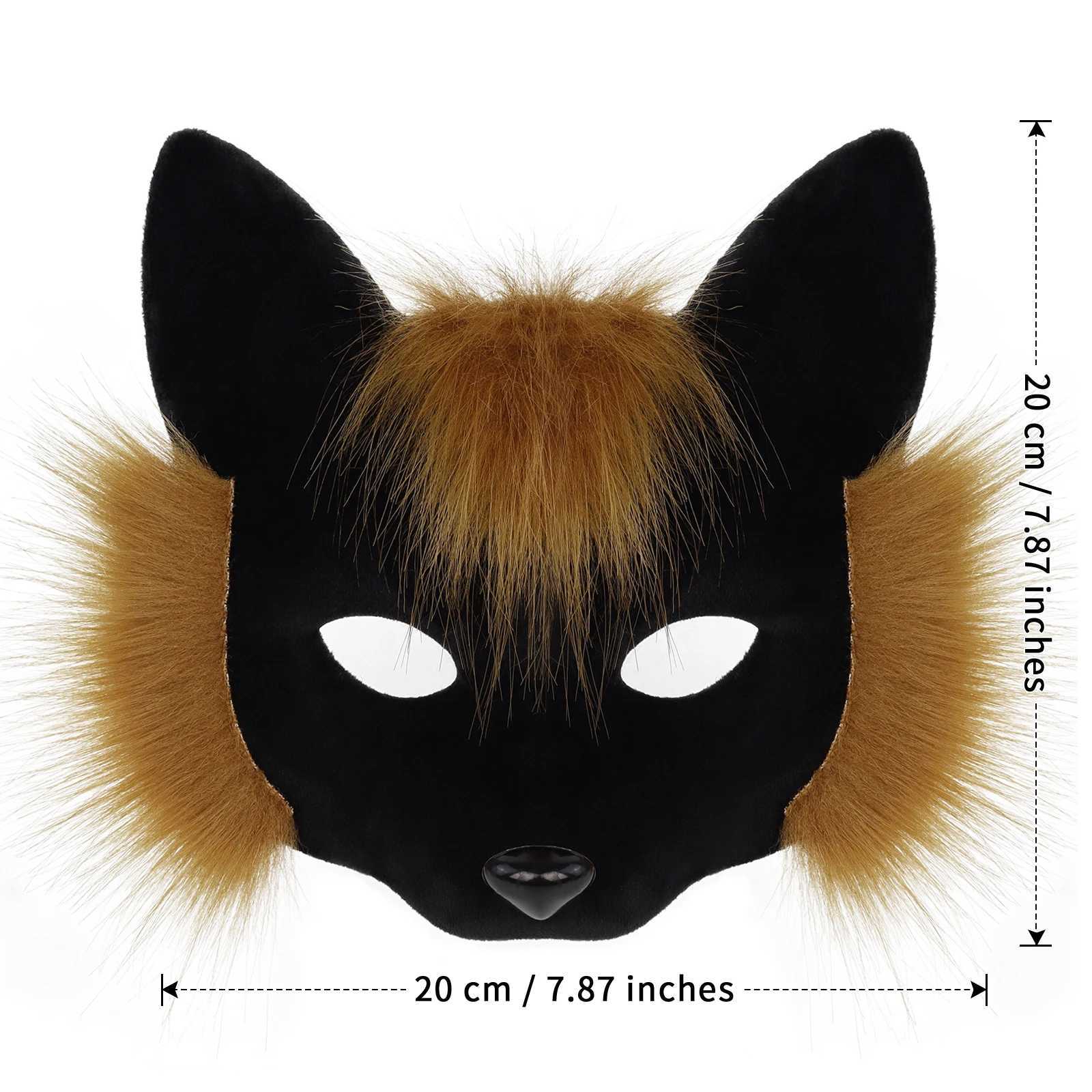 Faux Fur Half Face Mask Paw Gloves Wolf Fox Tail and Leather Necklace Set Costume for Halloween Cosplay Party H250908