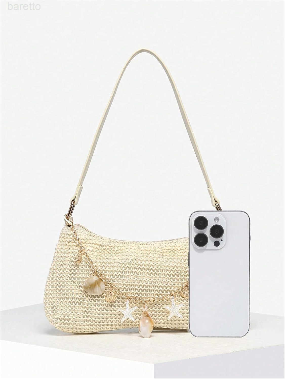 Womens Seashell Pearl Beaded Woven Underarm Shoulder Bags Beach Vacation Top Handle Zipper Single Strap Handbag Z250909