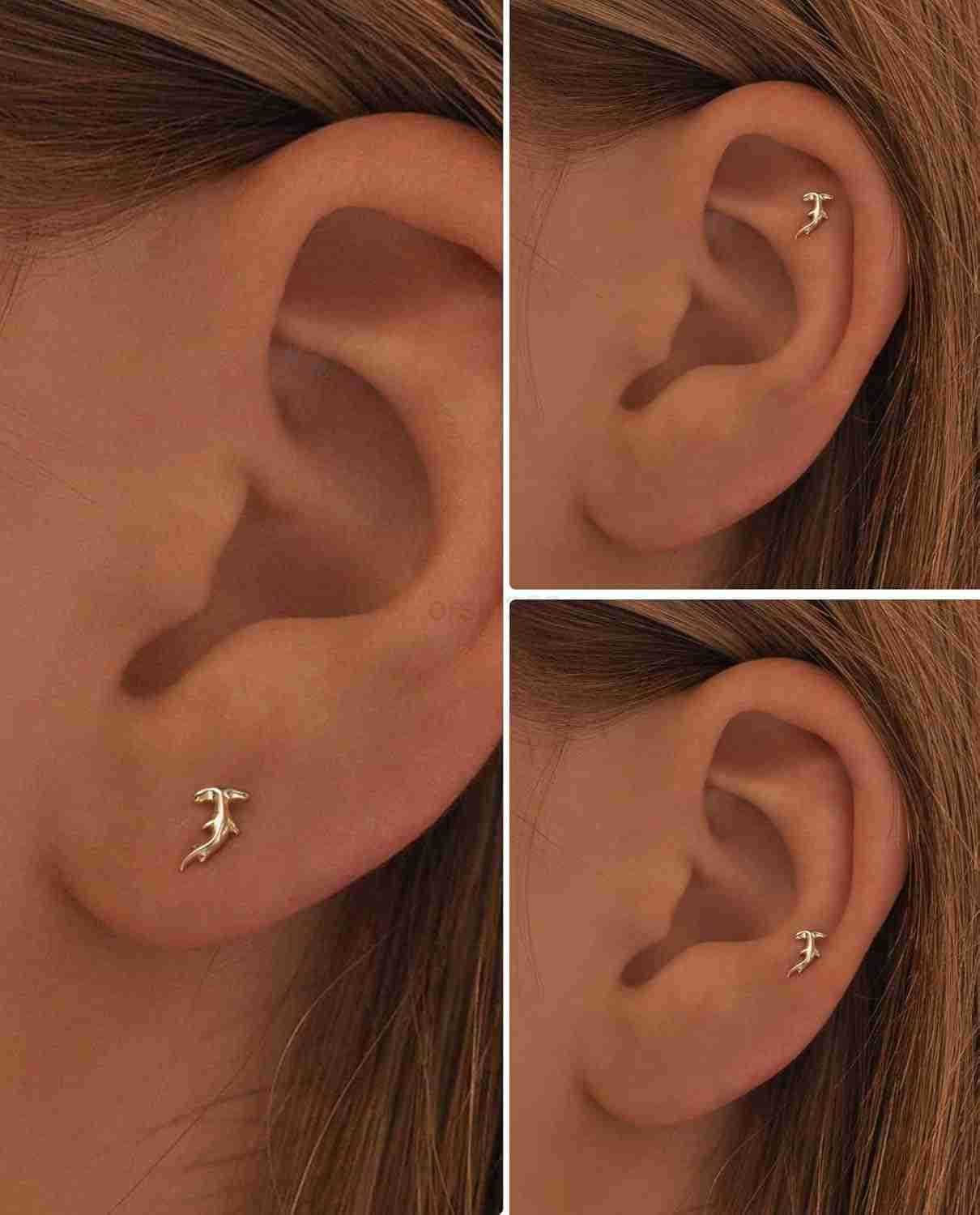 Back Earrings 14K Gold Plated Tiny Bow Hammerhead Shark Dragon Cowboy Boot Palm Tree Softball Flatback Stud Earrings for Women Helix JewelryW250909