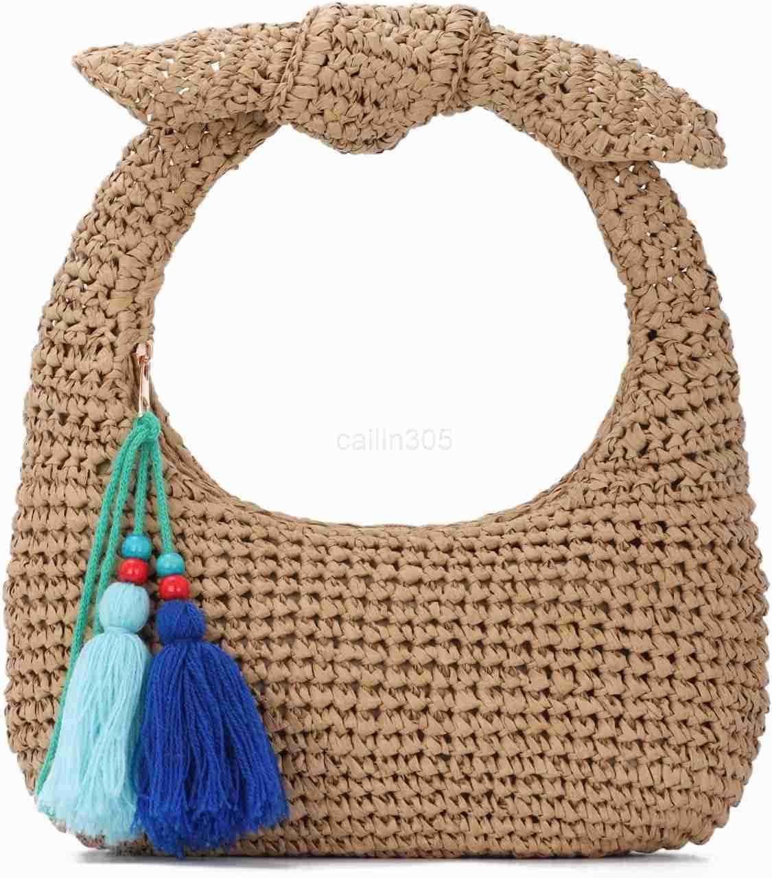 CluTCh Purses for Women Knotted Summer Beach Bag Woven Evening Tote Bags VaCATion Handbag Z25909