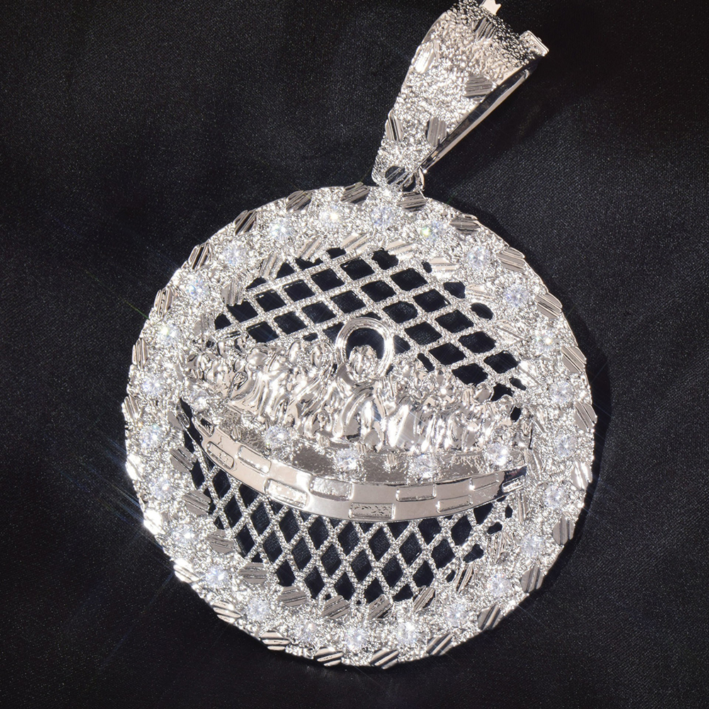 Hip Hop Jesus Pendant Necklace 5A Zircon 18k Gold Plated Disc Religious Jewelry