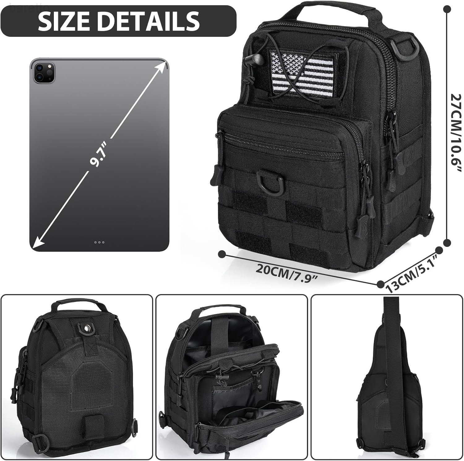 Tactical Sling Bag for Men Small Tactical Shoulder Bag Backpack Outdoor Military Rover Bags Travel Hiking Daypacks Tactical EDC Crossbody Chest Bag Pa