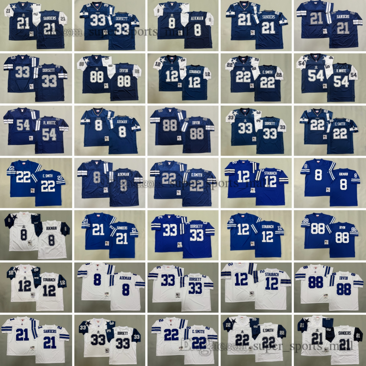 88 Michael Irvin 1994 Throwback Football Jerseys 54 Randy White 12 Roger Staubach 8 Troy Aikman 33 Tony Dorsett 22 Emmitt Smith 21 Deion Sanders 1995 Stitched Jersey