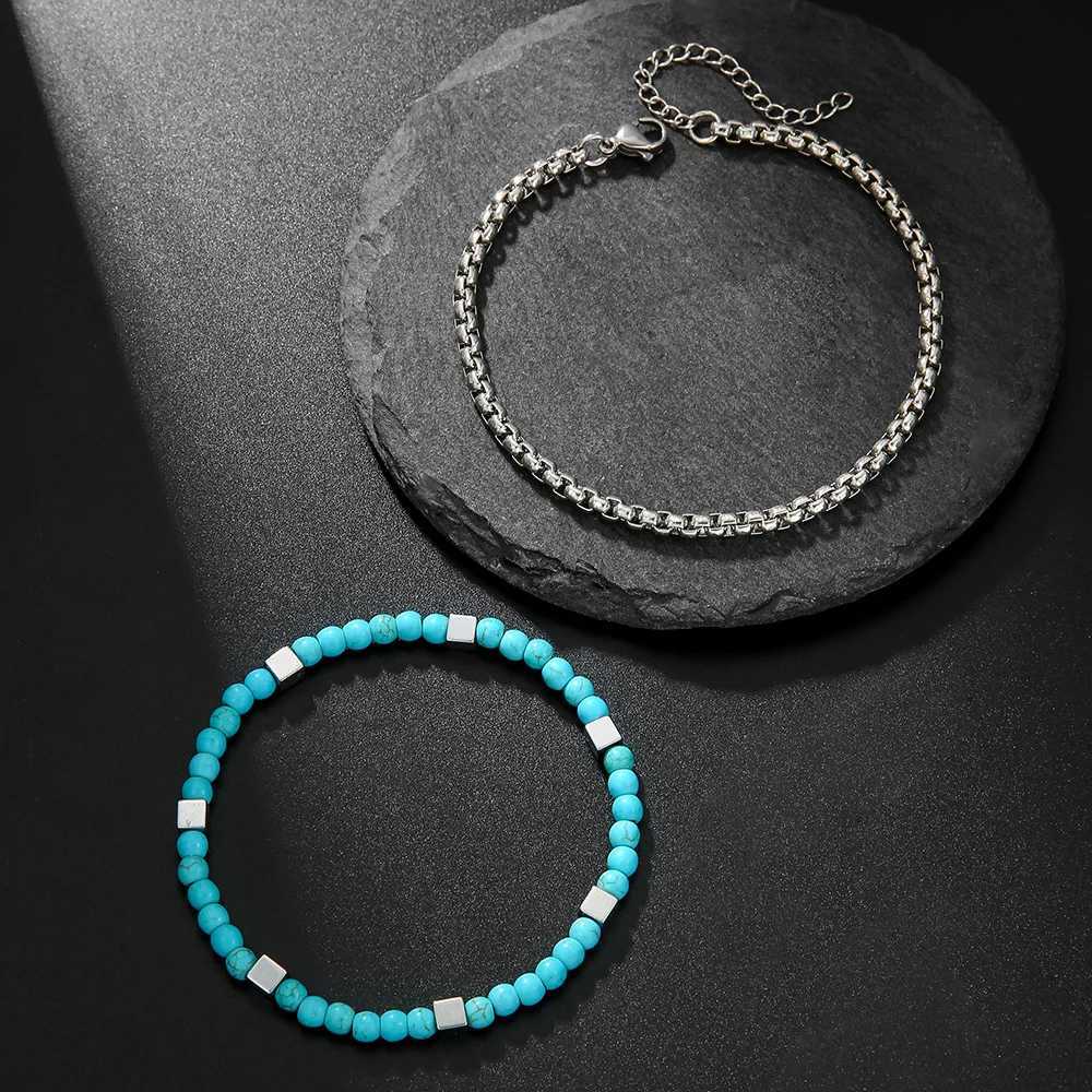 Noter 2Pcs Men Bracelet With Stainless Steel Cuban Chain Pulsera 4mm Natural Stone Braclet For Homme Casual Hip Hop AccessoriesXJ250909