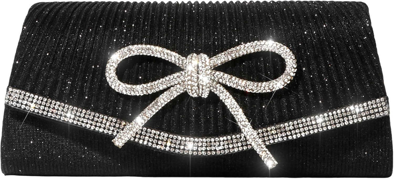 Glitter Clutch Purses for Women Elegant Bow Evening Bag Dressy Wedding Cocktail Party Prom Rhinestone Purse Z25909