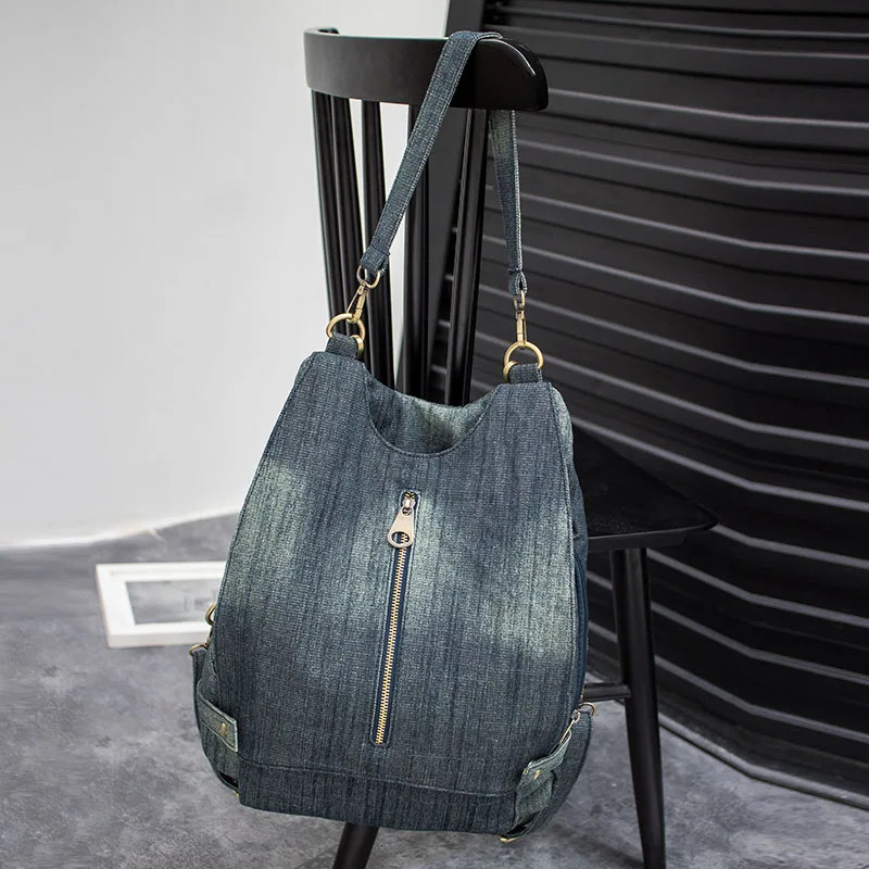 2025 new collection Retro Style Denim Women's Backpack Casual Travel Bag Blue Women's Shoulder Bag Autumn New Designer Bag Women's Hand
