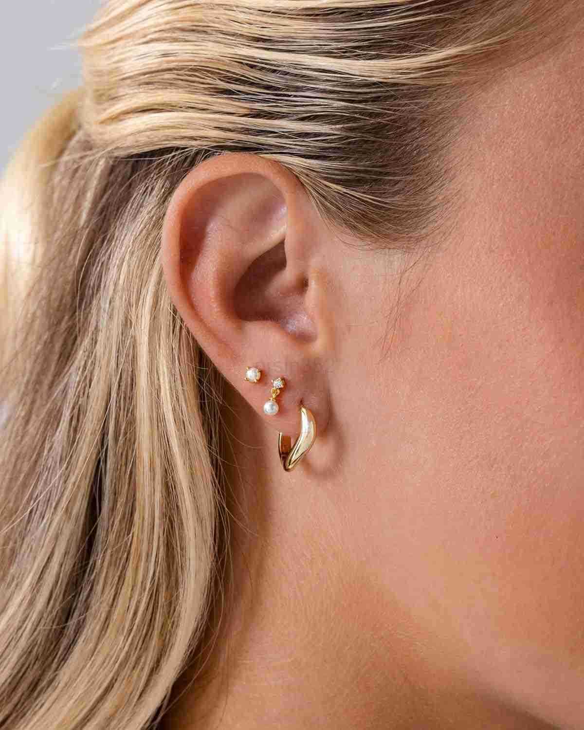 14K Gold Plated Sterling Silver Posts Mini Stud Flat Back Earrings for Women Helix Cartilage Piercing Jewelry Dainty Pearl Star Cluster Cubic Zirconia