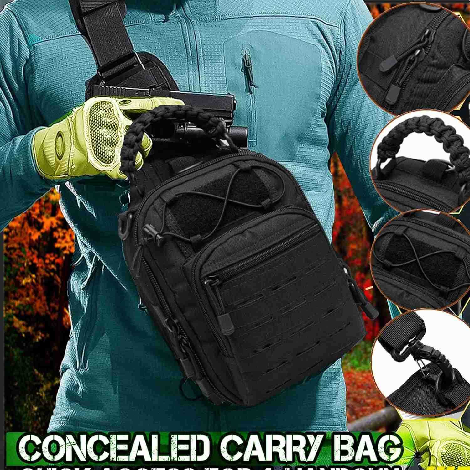 Compact Concealed Carry Sling Bag Cut Molle Pistol Holster EDC Single Shoulder Chest Backpack Pack Black Z250909