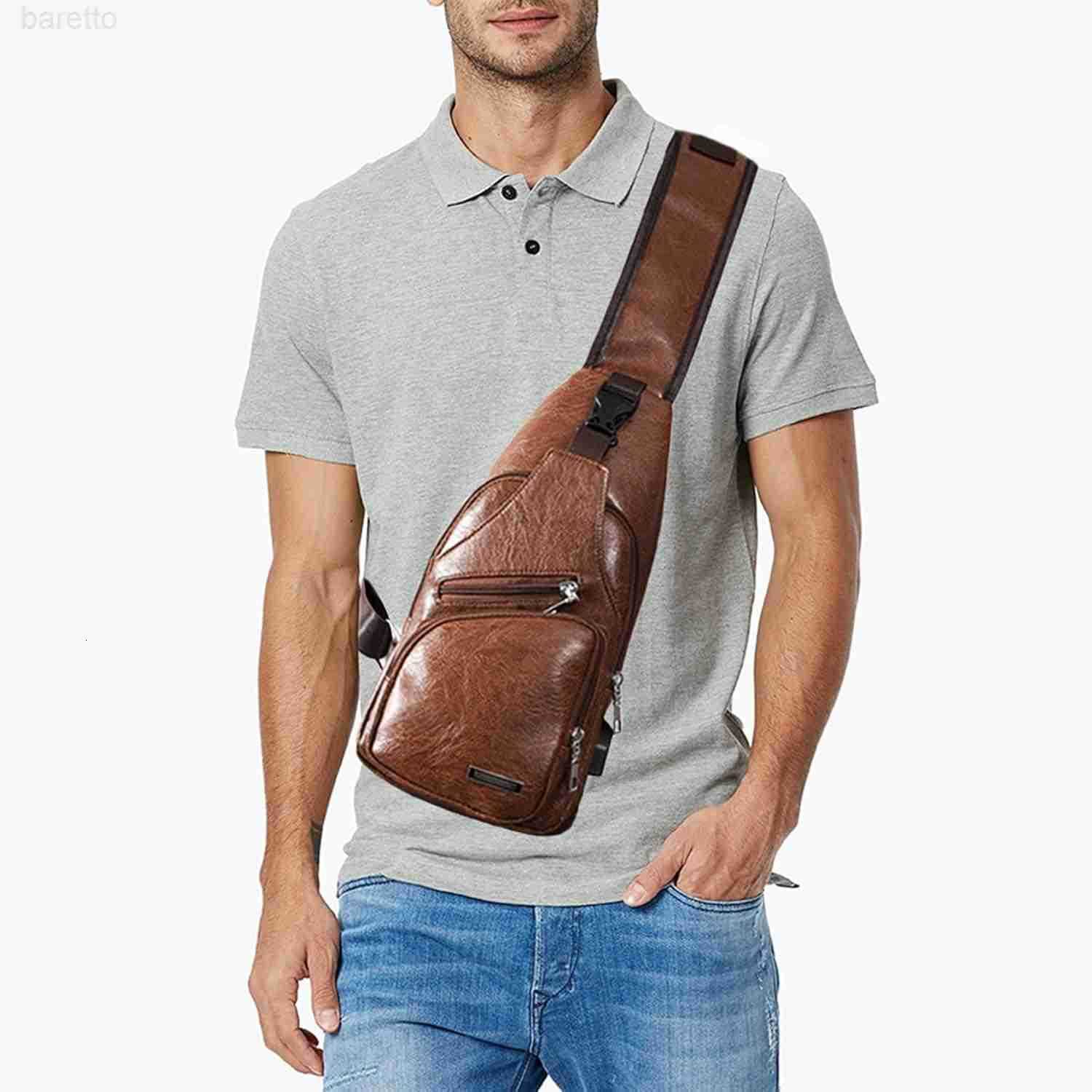 Rop Mens Sling Bag Small Chest Crossbody Shoulder Bag with USB Charging Port Z250910