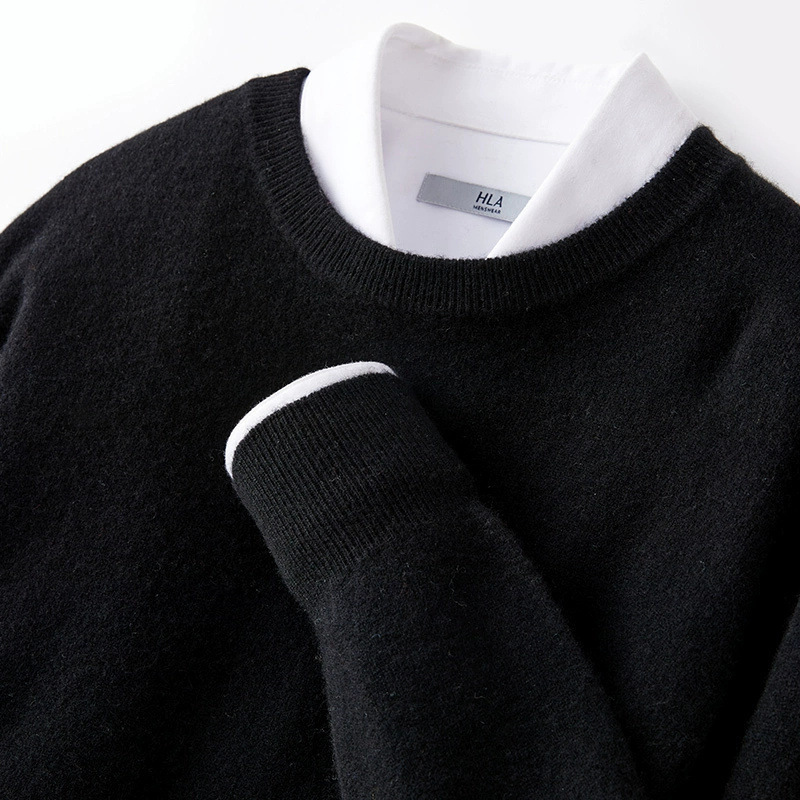 Mens Wool Sweater Loose Round Neck Pullover VNeck Plus Size Knitwear Business Casual Sweater Base Shirt 240826
