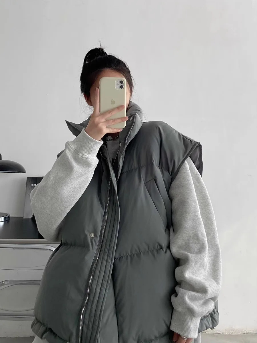 Autumn Winter Puffer Vest Quilted Padded Warm Womens Oversized Stand Collar Full Zip Sleeveless Bubble Coat Outwear 250909