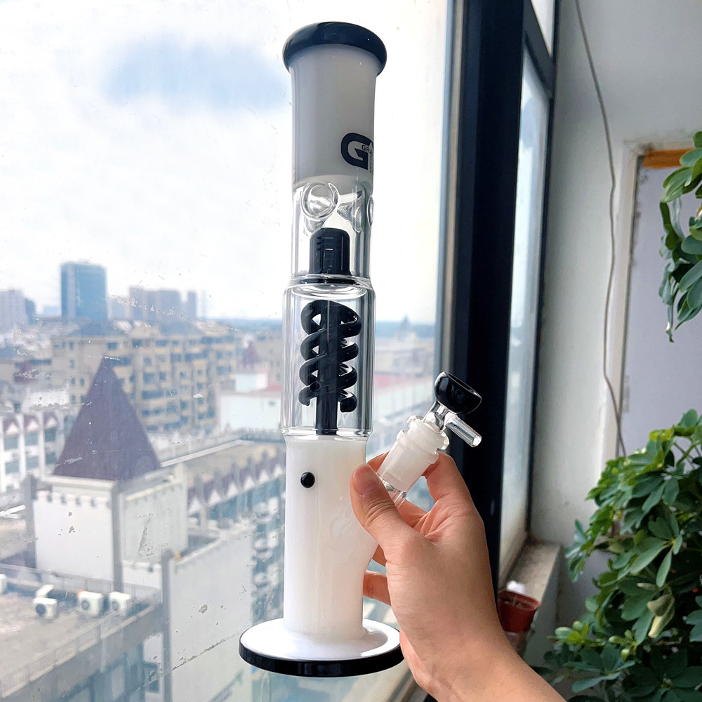Straight Tube Glass Bong Recycler Spiral Coil Perc Water Pipe Smoking Hookah Bubbler with 14mm Joint
