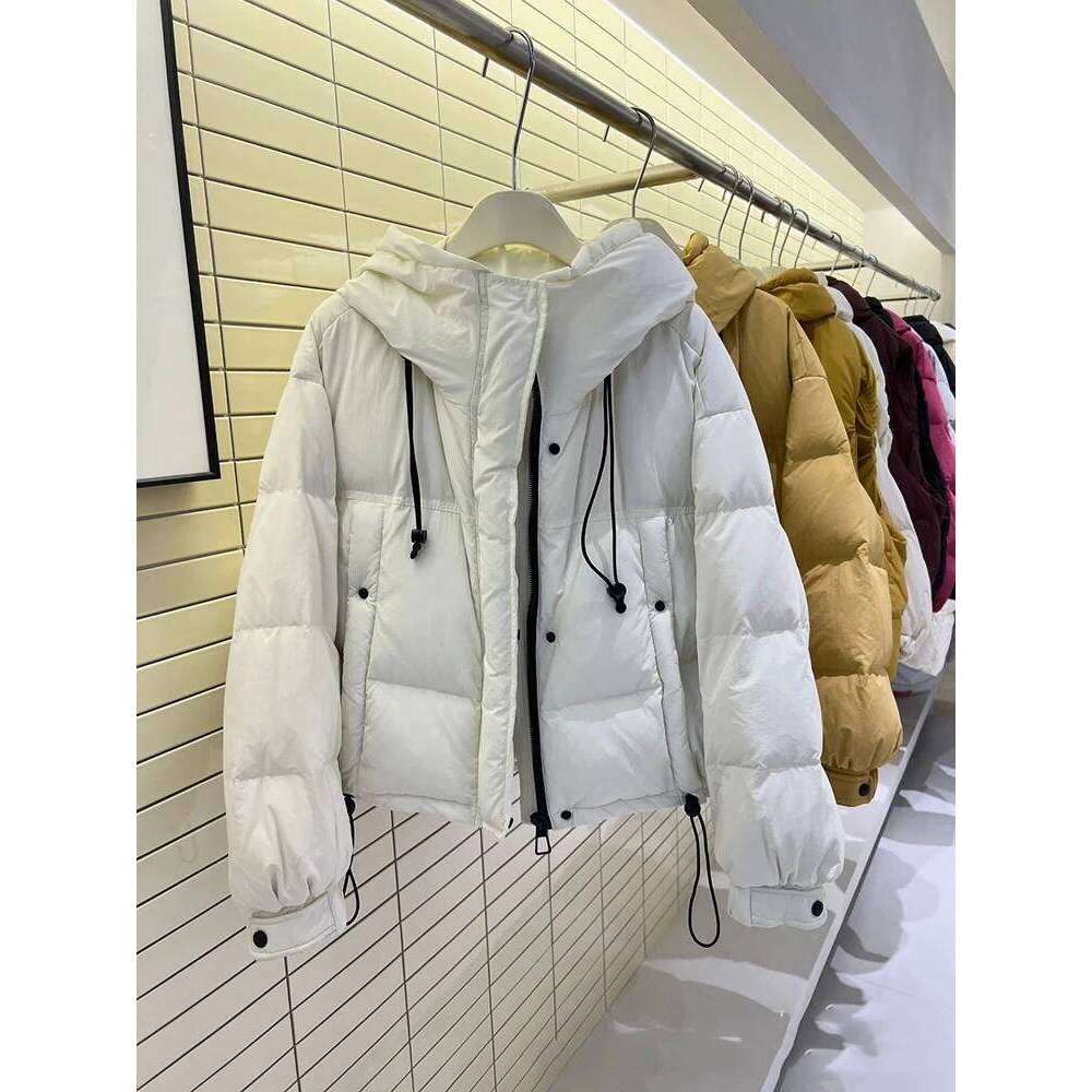 Winter Short Hooded Drawstring Women White Duck Loose Parker Down Jacket Female Solid Zipper Warm Bread Outwear