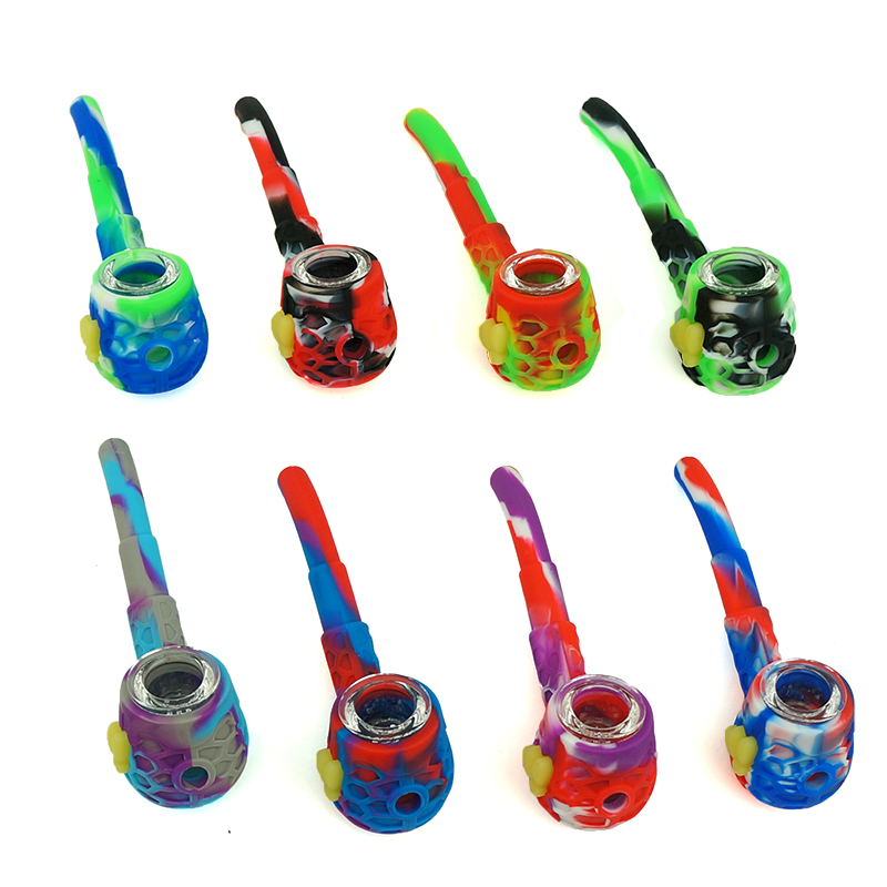 Silicone Smoking Hand Pipes Colorful Silicone Pipe For Tobacco Dry Herb Spoon Silicone Pipes With Holes Glass Bowl Hookah Accessories Glass nail tobac