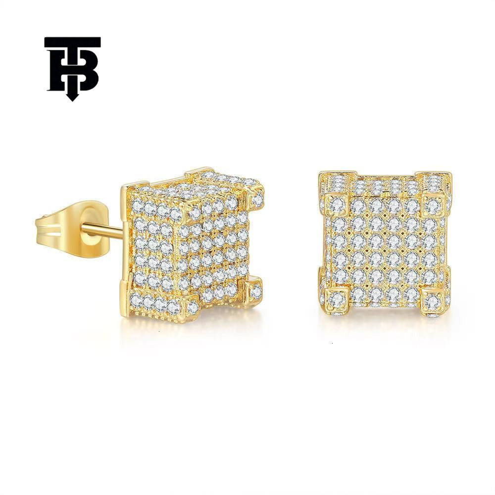 TB BHULAMTE Free Shipping New Designer Accessories Popular Square Thread Mens Earrings With Zircon Full Diamond Earrings Street Style Hip Hop Fashion 