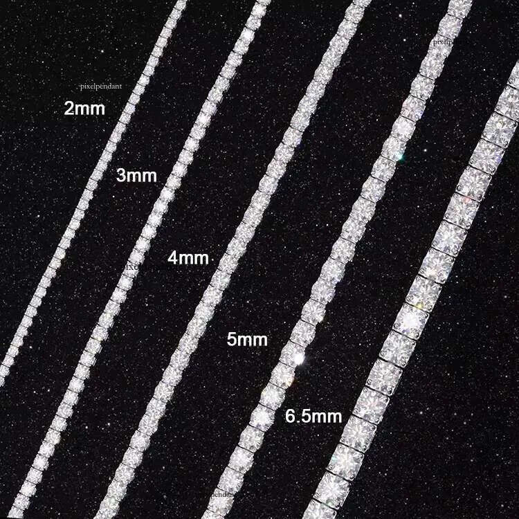 2mm-8mm Wide Sier with D Color Moissanite Dia Tennis Gold Plated Necklace/bracelet Chain for Fine Jewelry