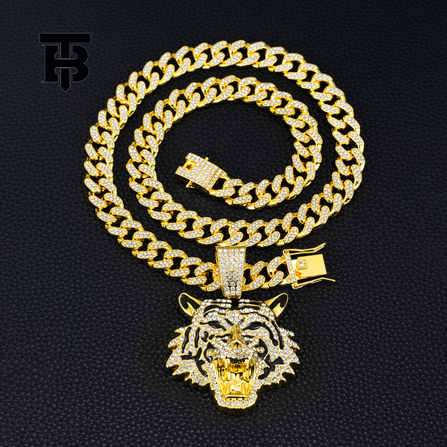TB BHULAMTE Free Shipping New Designer Accessories Hot Selling High-quality Tiger Pendant Alloy Full Diamond Cuban Chain Hip-hop Trendy Men's Jew