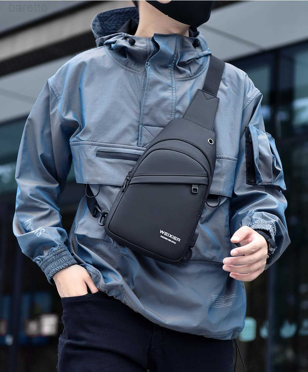 Sling Bags Mens Shoulder Crossbody Backpack with USB Charging Port HeadphoneOutdoor Lightweight Bag Z250909