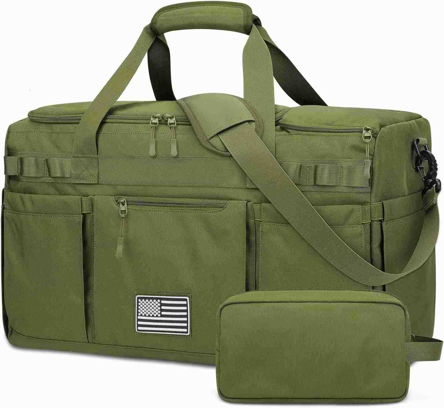 Gym Bag for Men Women Tactical Travel Duffel bag with Removable Dividers Shoe Compartment Weekender Carry on Bag with Toiletry Bag Overnight Range Bag