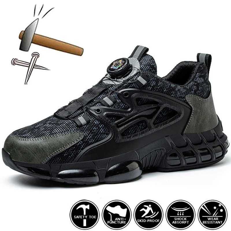 Rotating Button Safety Shoes Men Air Cushion Work Shoes Steel Toe Sneaker Man Puncture Proof Work Safety Boots Protective Shoes L250908