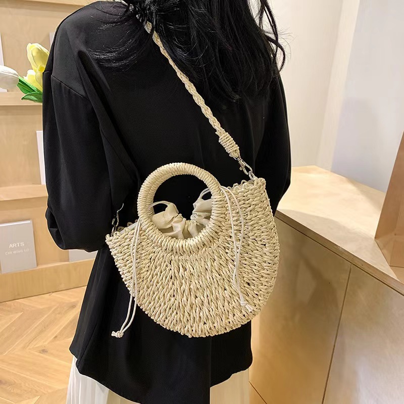 Straw woven bag new fashion women's shoulder bag handbag beach vacation bag, autumn new designer bag, design women's crossbody bag