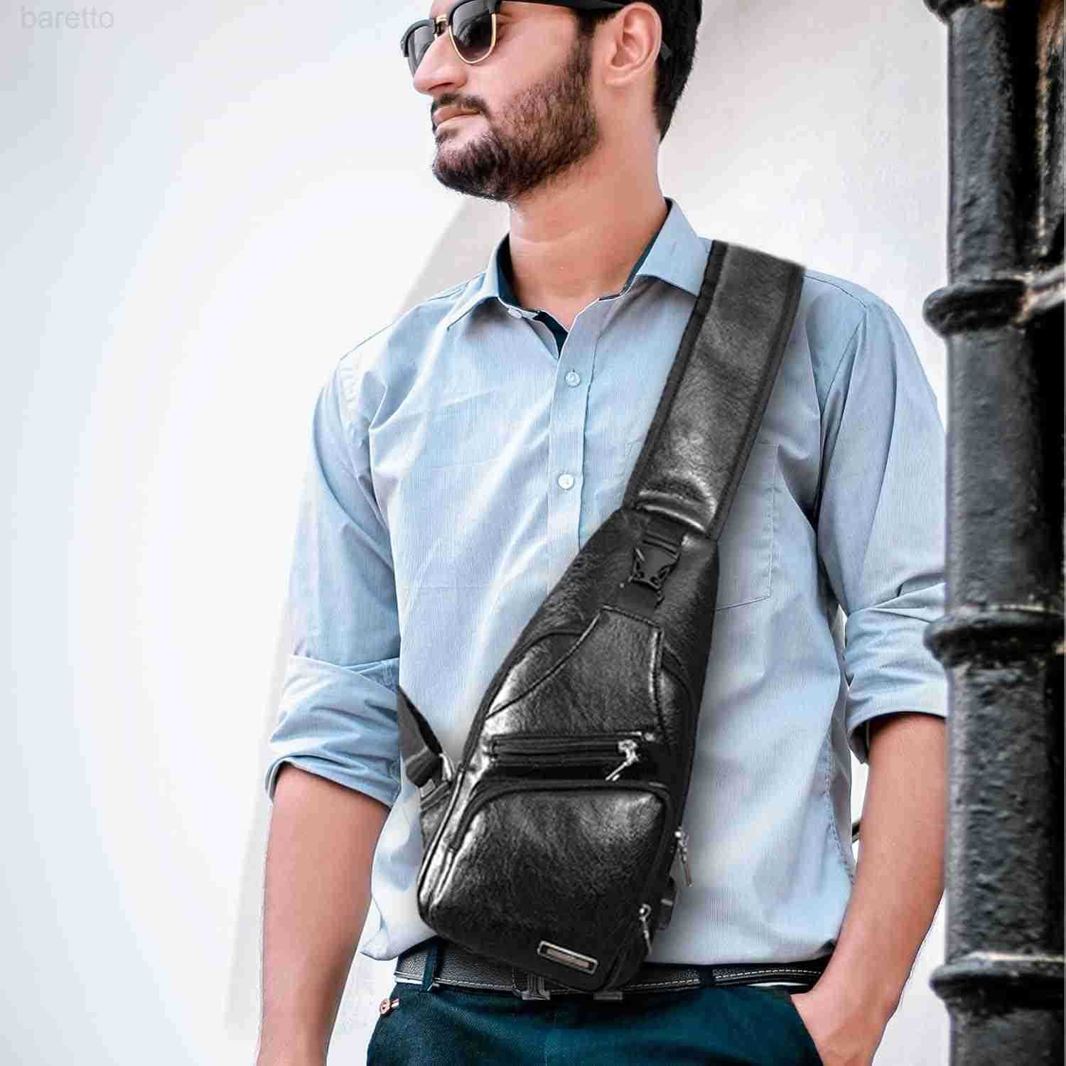 Rop Mens Sling Bag Small Chest Crossbody Shoulder Bag with USB Charging Port Z250909