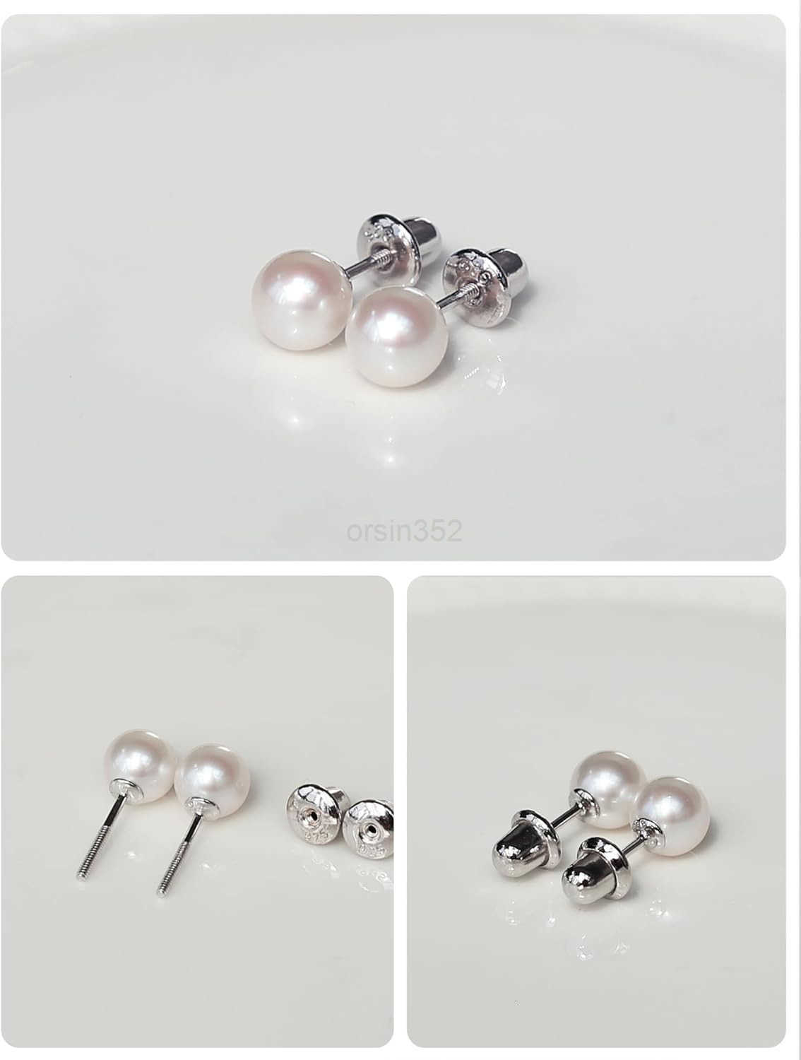 Pearl Earrings with Screw Back for Women 925 Sterling Silver Sensitive Genuine 6mm White Real Round Cultured Pearls Stud Everyday Earrings Studs Ladie