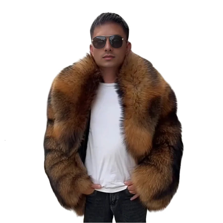 Natural Raccoon Fur Jacket With Turndown Collar Mens Full Skin Raccoon Fur Jacket Short Fur Coat Arrivals Real Fur Coat 250908