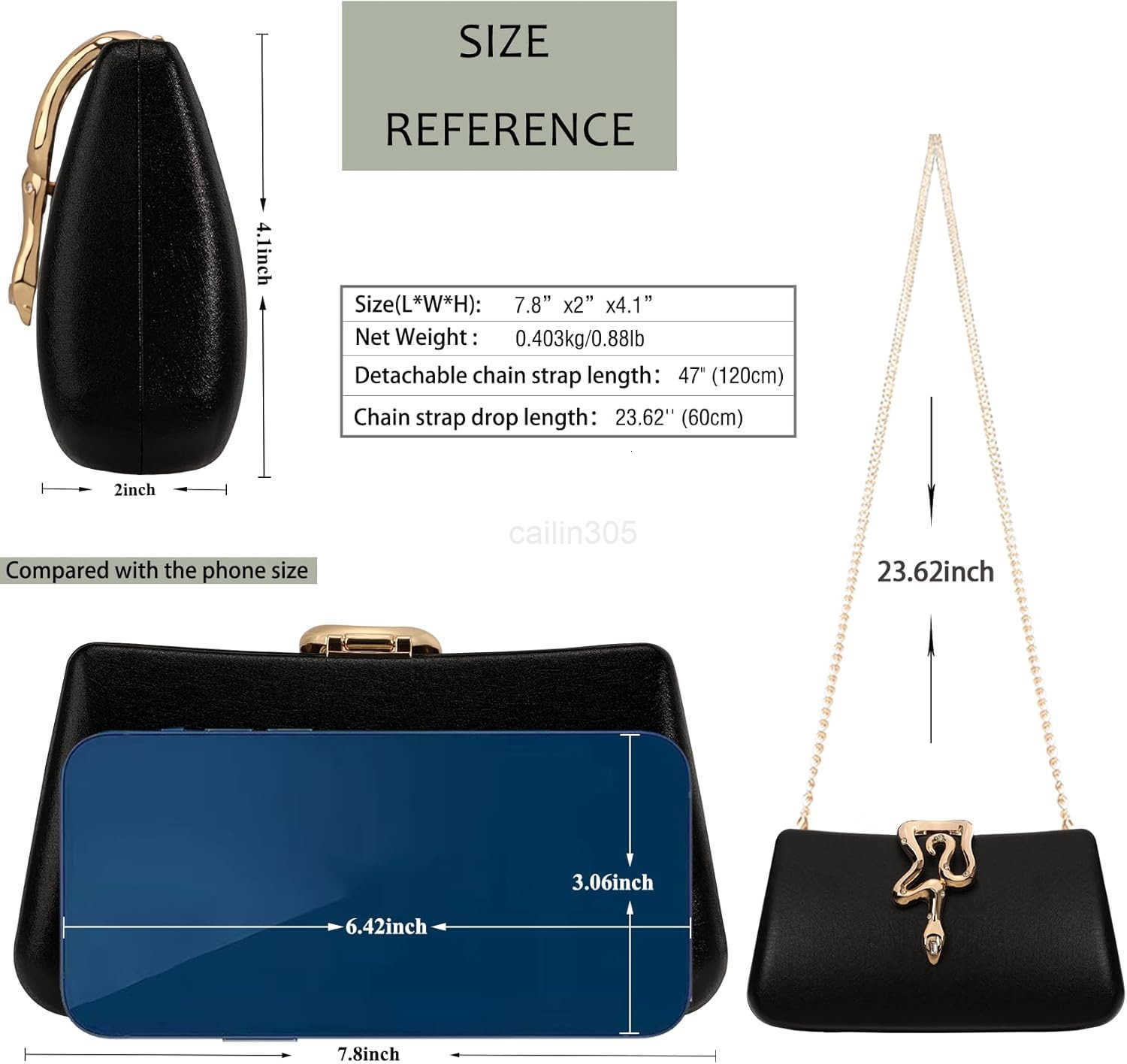 Formal Evening Clutch Purse Synthetic Leather with Snake Clasp Detachable Strap for Wedding Prom Party Z25909