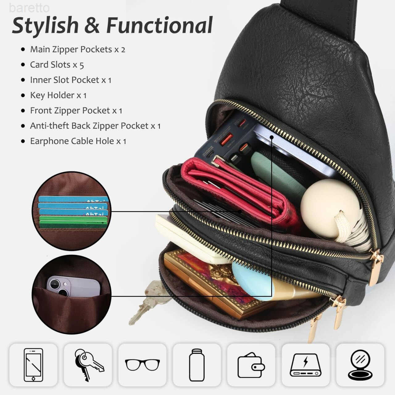 Bag for Men Crossbody Chest Bag Over the Shoulder Purse Casual Sling Backpack for Travel Hiking Cycling Z250909