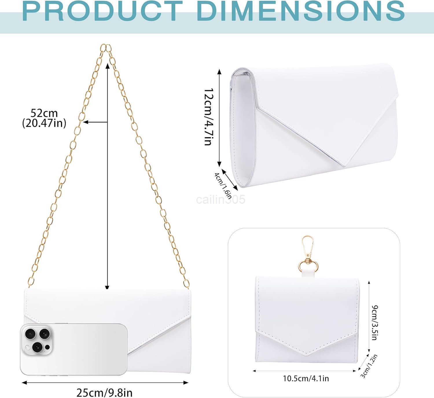 2Piece Envelope Clutch Purse Set wChain Strap Wallet Leather Womens Crossbody Shoulder Evening Party Handbag Z25909