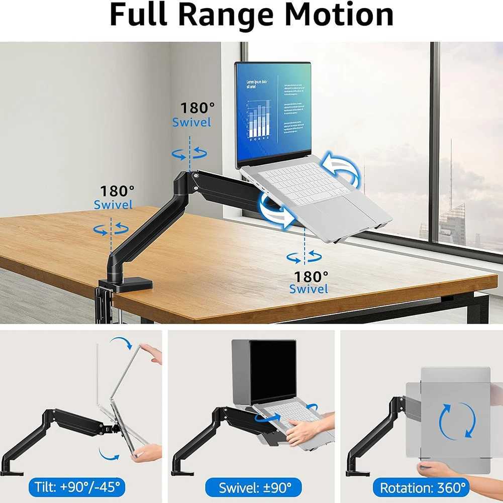 Aluminum Desktop Mount Fully Adjustable Laptop Desk Mount 29kg Gas Spring Up To 173 Inch Laptop Tray Desktop Stand ClampXJ250909