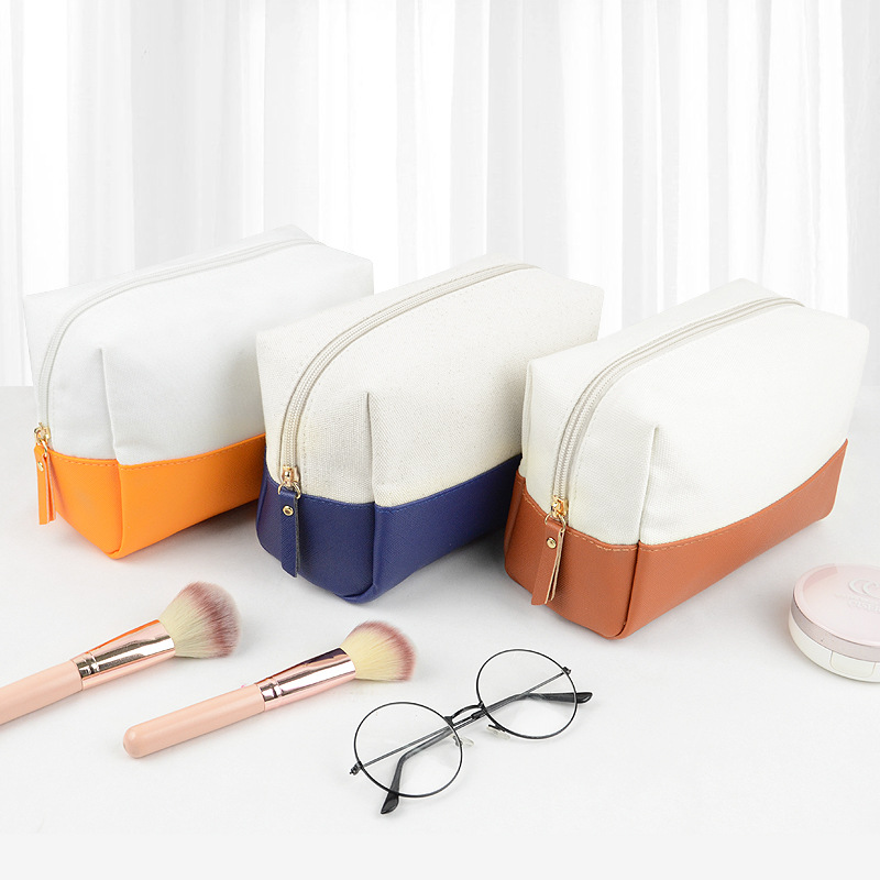 Free Shipping 2025 New Cotton Canvas Cosmetic Bag Color Blocking Makeup Organizer Pouch High Capacity Minimalist Style