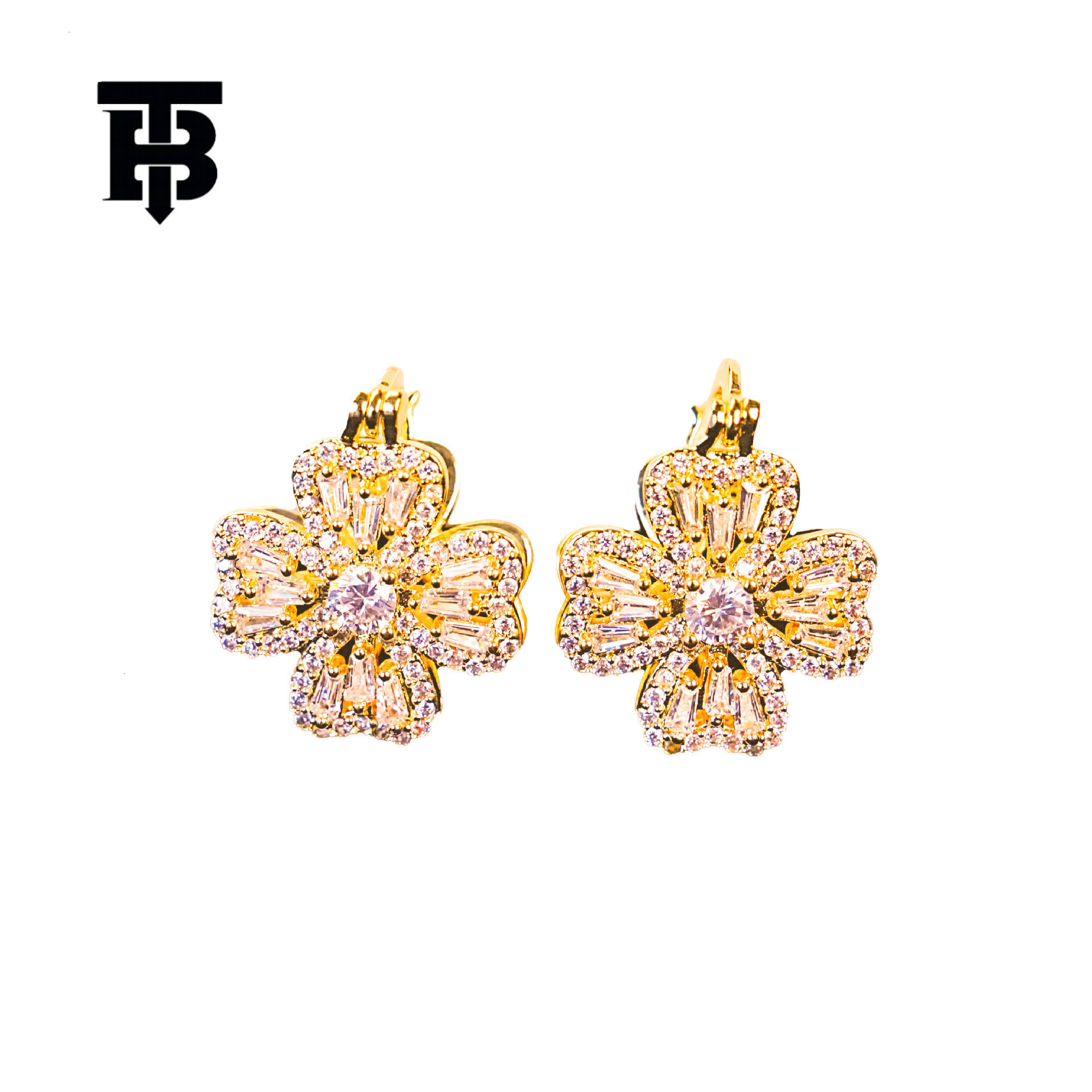 TB BHULAMTE Free Shipping New Designer Accessories New Luxury Style Full Diamond Double Layer Clover Earrings Retro Simple Fashion Womens Flower Earri