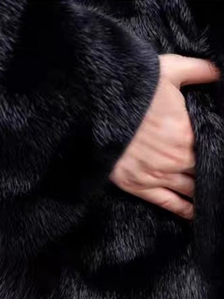 Faux Fur Hooded Coat With Belt Hat Women Mink Fur Extended Long Coats Warm Thicken Overcoat Slimming Fluffy Outwear Top 250908