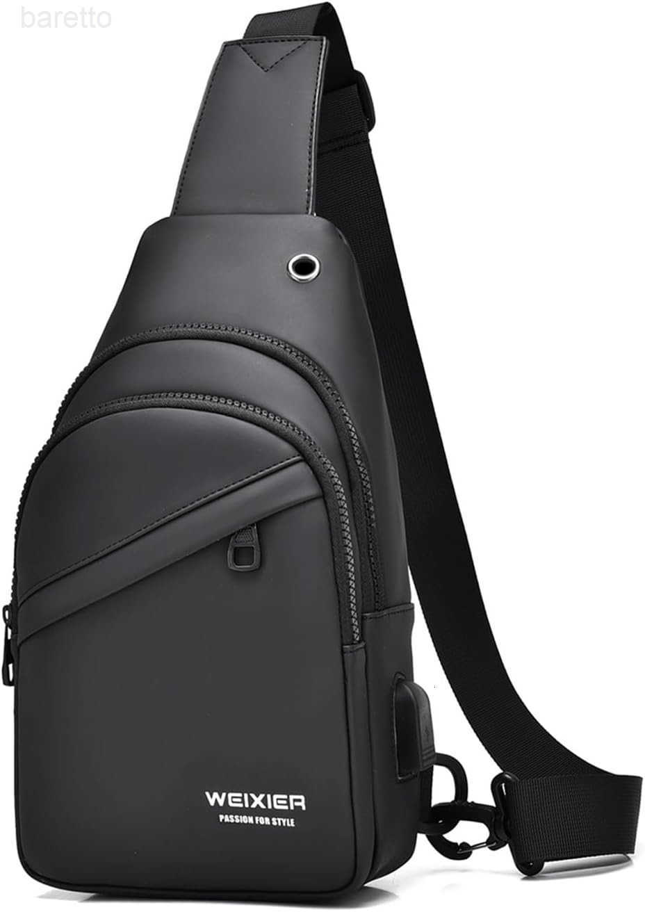 Sling Bags Mens Shoulder Crossbody Backpack with USB Charging Port HeadphoneOutdoor Lightweight Bag Z250909