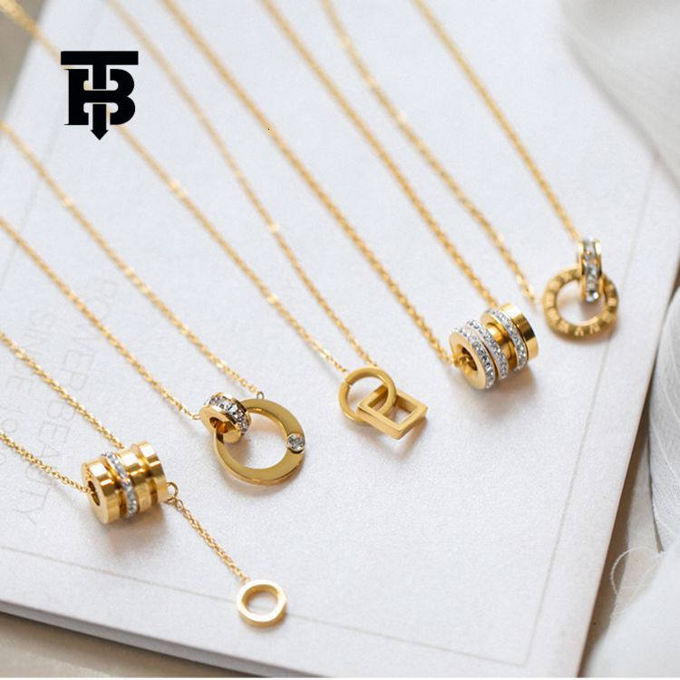 TB BHULAMTE Free Shipping Brand New Designer Accessories Non Fading Double Ring Cylindrical Pendant Necklace Women's Personalized Collarbone Chai