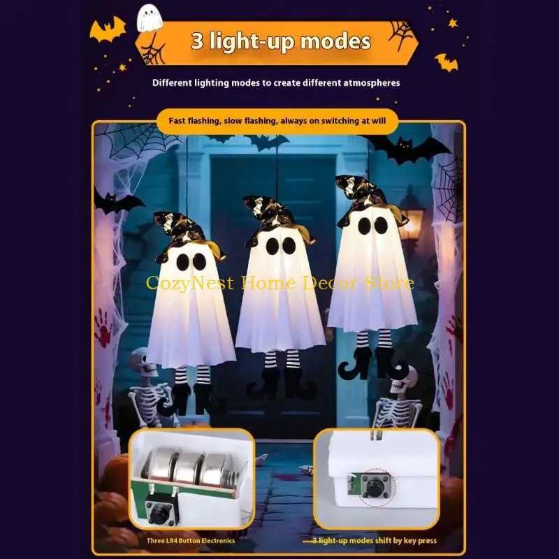 92MF Lighted LED Specter Ornament Hanging Decoration for Door Porch Yard and Outdoor H250908