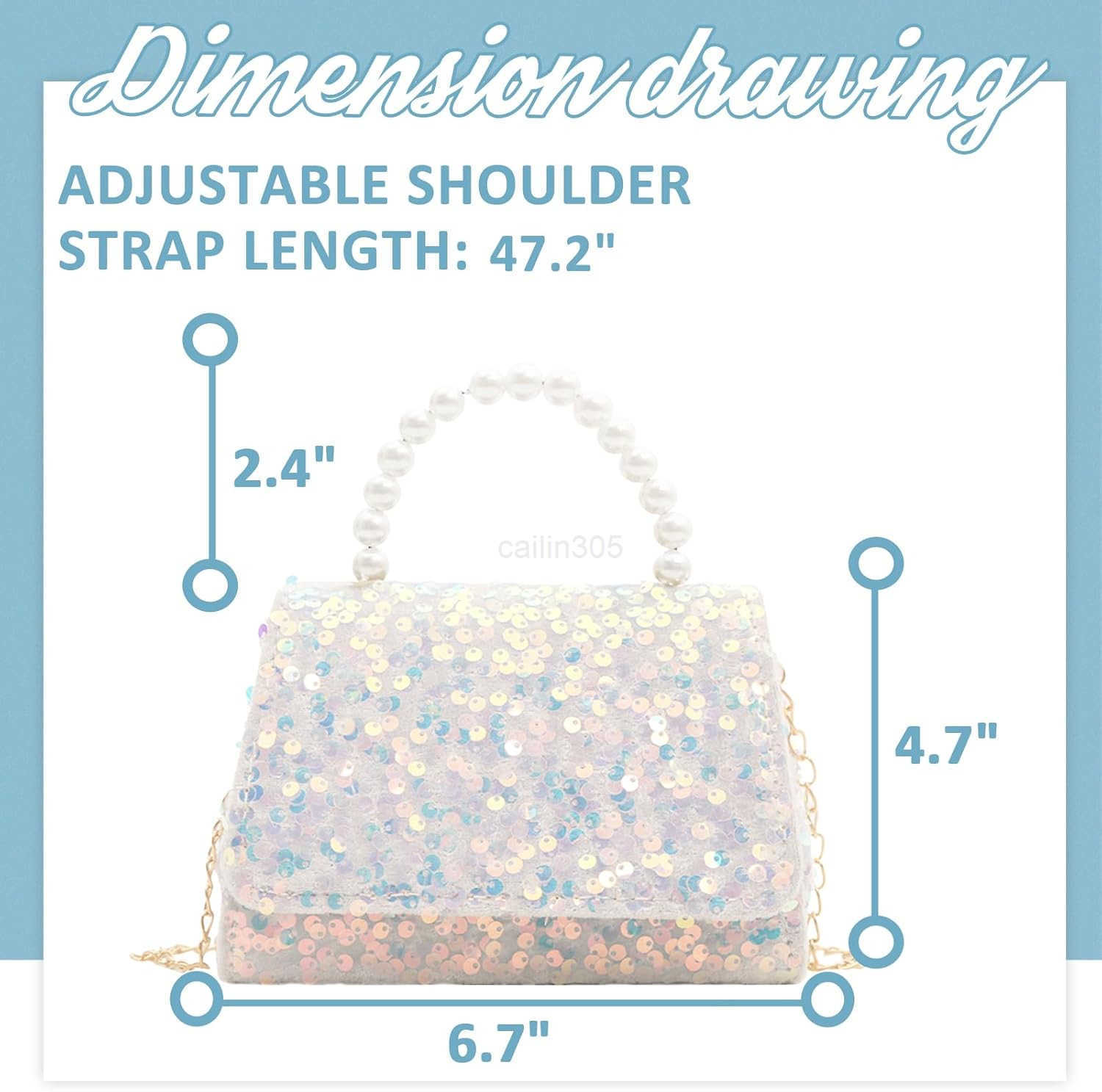 Bag for Women Sequin Pearl Handles Clutch Purses Crossbody Bag for Wedding Prom Parties TravelWhite Z25909