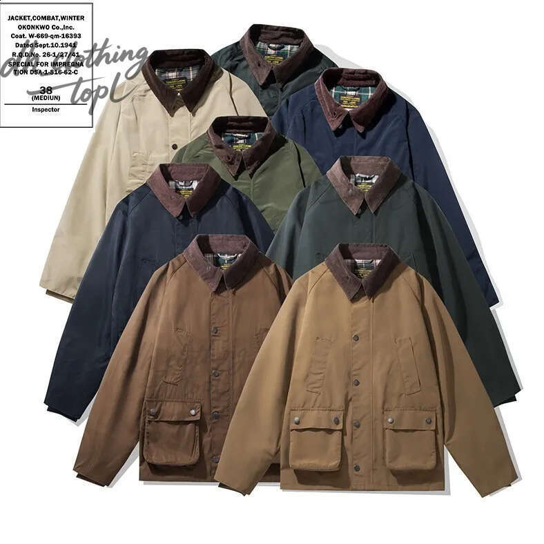 OKONKWO waterproof hunting gear oil wax jacket windbreaker workwear jacket Anxin same style classic bedale Suitable for outdoor hunting workers comfortable 5e5