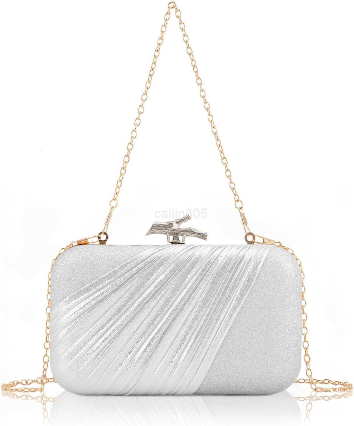 Clutch Purses for Women Evening Bag Pleated Satin Formal Handbag Sparkling Shoulder Crossbody Bag Z25909