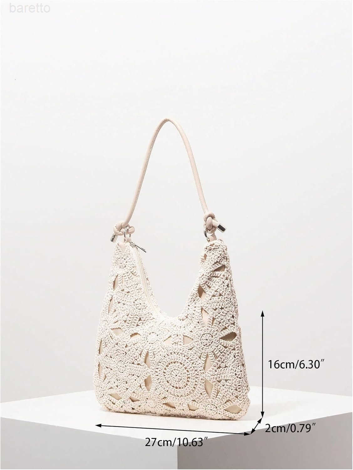 Womens Floral Crochet Shoulder Handbag Zipper Single Strap Boho Underarm Purses Z250909