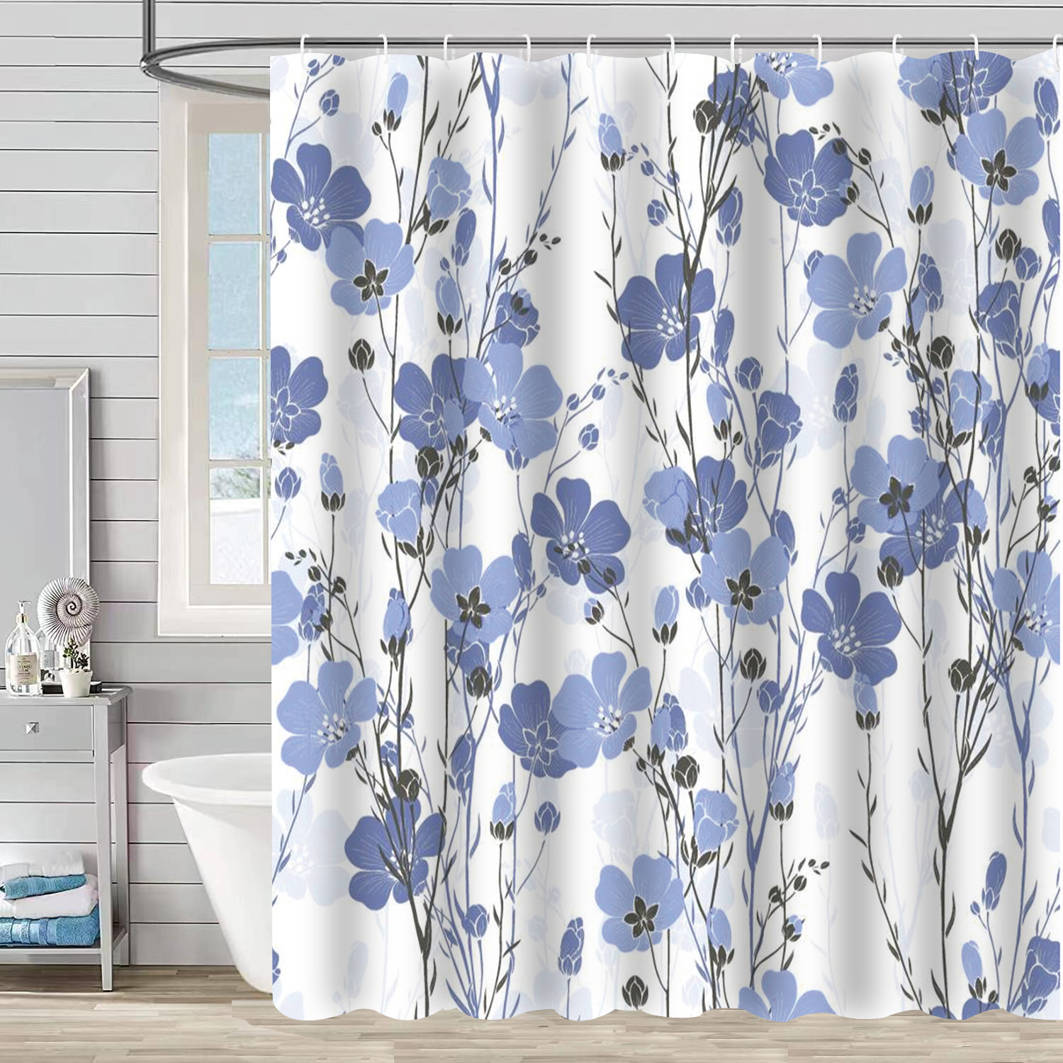 YL-37185 digital shower curtain cross-border plant flower waterproof polyester bathroom four-piece set dry and wet separation moisture-proof
