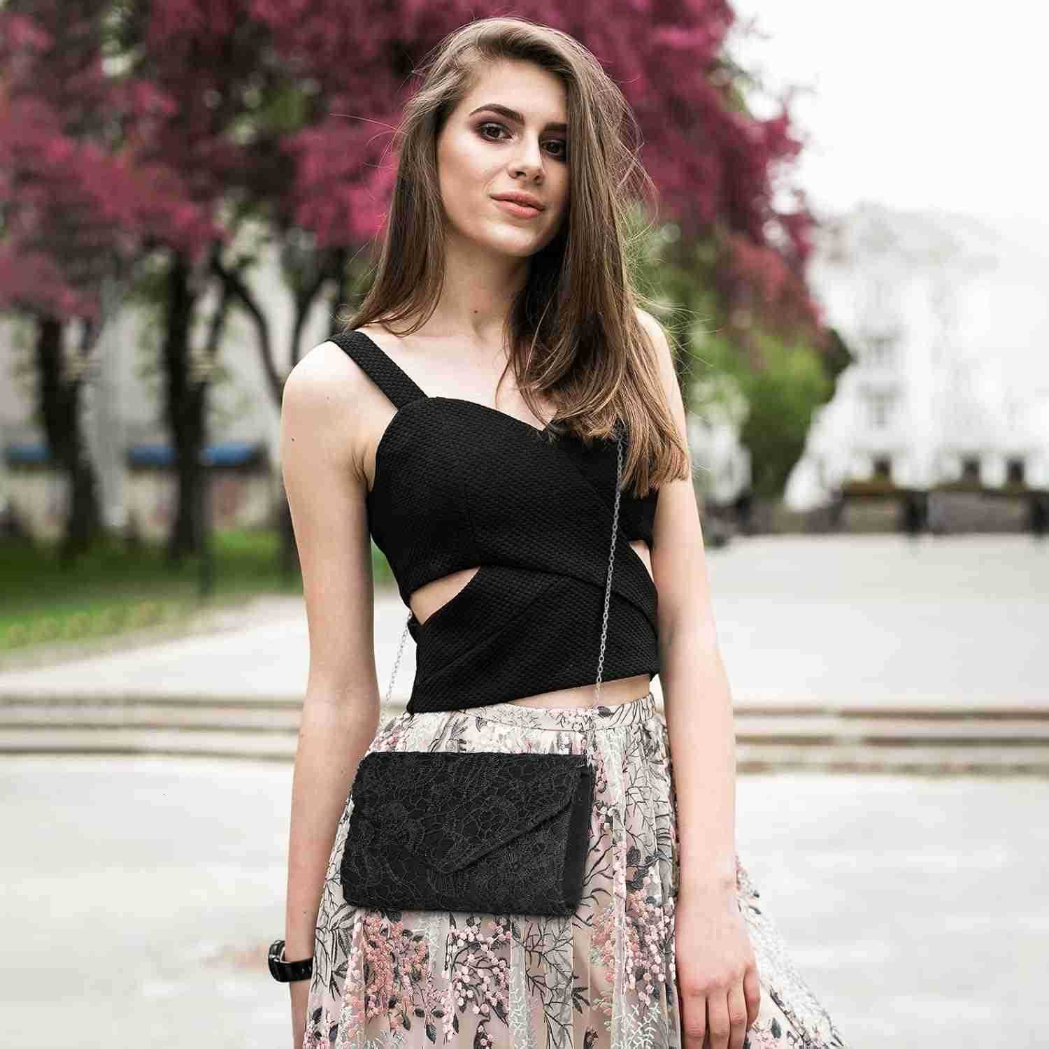 Evening Bag Lace Clutch Purse for Women Formal Elegant Envelope Wedding Party Cocktail Crossbody Shoulder Bag Z25909