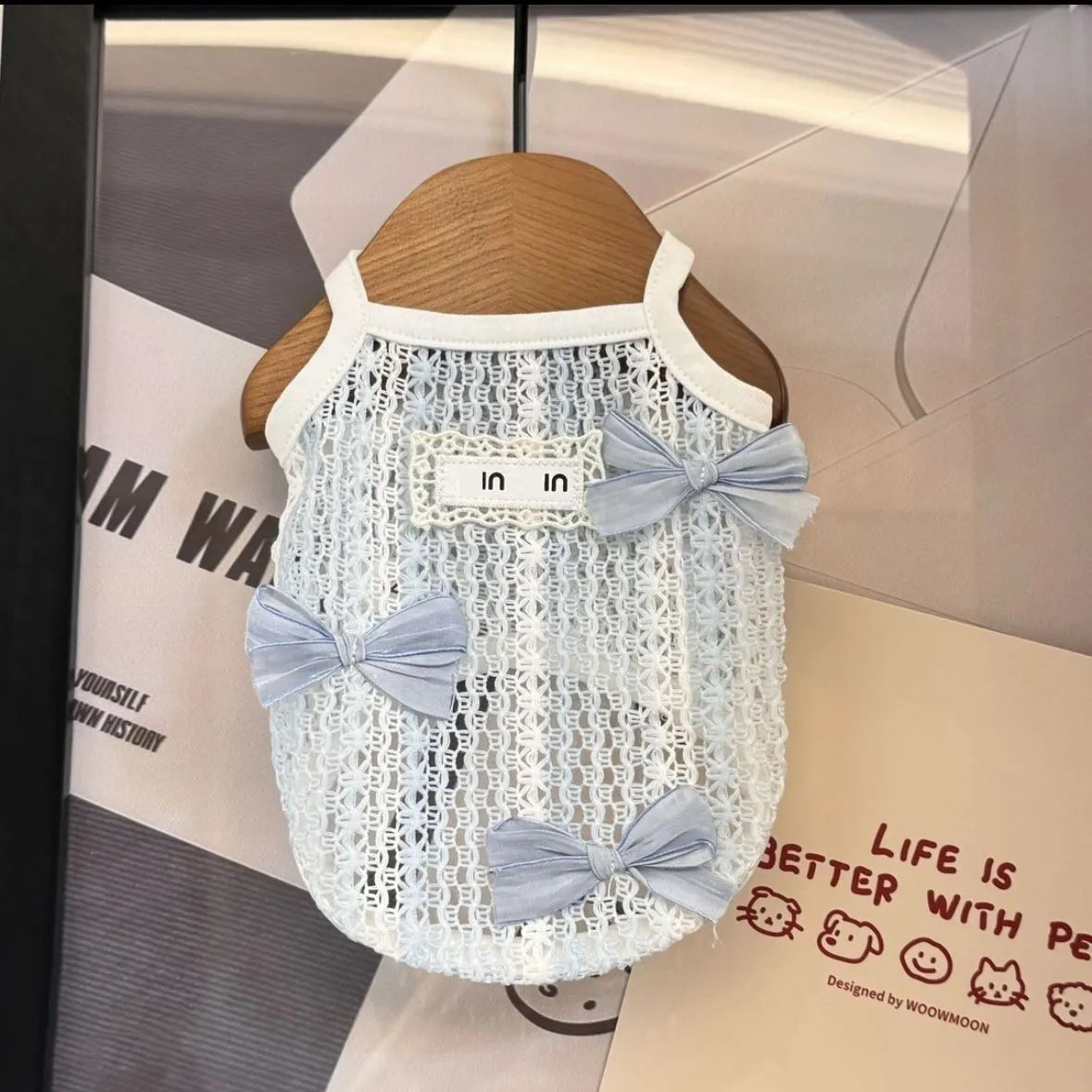 Dog Shirt Vest Hollow Out Lace Lightweight Dog T-Shirts with Small Bow Soft Cool Sleeveless Vests Breathable Clothes for Puppy Kitty Cats Small Medium